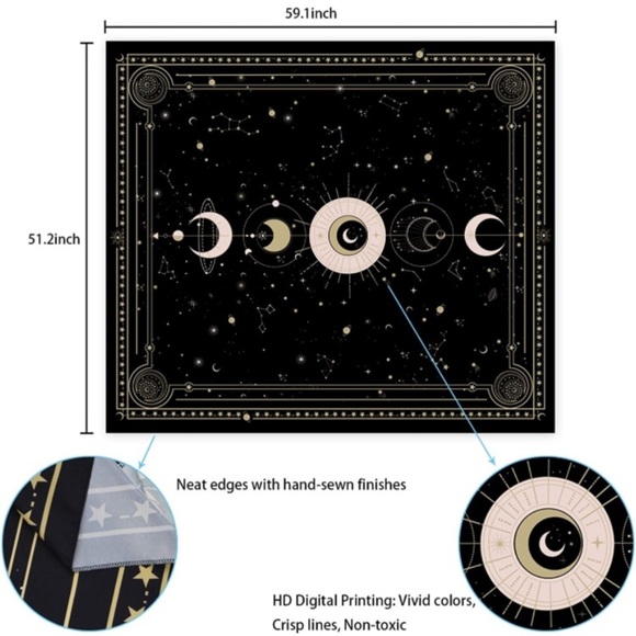 Constellation Moon Phase Solar System Planet Galaxy Retro Art Tapestry Wall Art - Picture 6 of 8